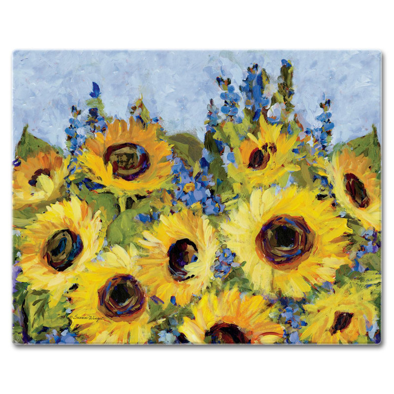 Sunflower Art Tempered Glass Rectangular Cutting Board
