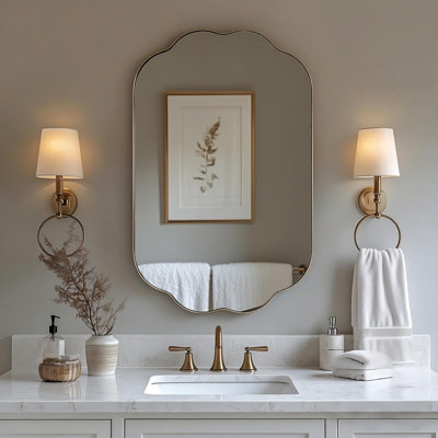 Miroir de salle de bain mural contemporain festonné ovale | Cadre en acier inoxydable