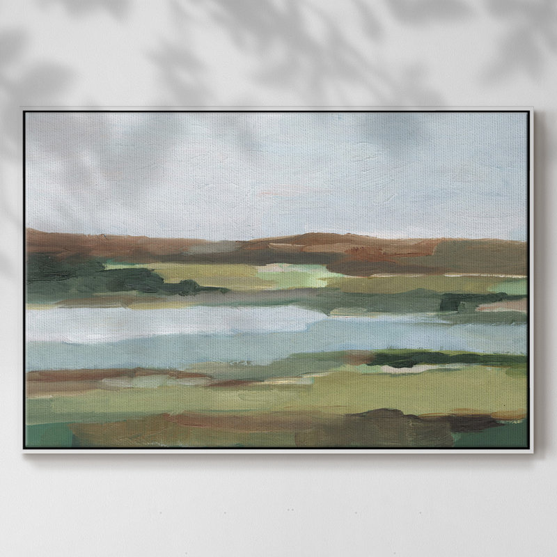 Autumn River Crossing II, reproduction d'art sur toile, H 17 po x l 25 po x P 2 po, Toile encadrée flottée blanche