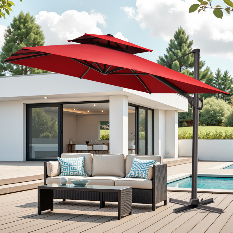 Kaiser 10' Square Cantilever Umbrella without Weighted Base, Red
