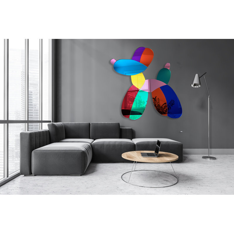 Petit miroir en forme de ballon de chien - sculpture murale Pop Art, H 28 po x l 28 po x P 1 po