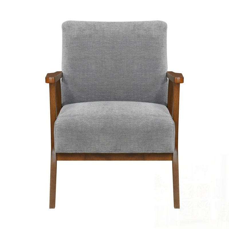 Fauteuil d'appoint contemporain et durable avec tissu en chenille doux, structure en bois d'hévéa massif et finition châtaignier pour le salon