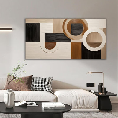 Art mural abstrait brun pour le salon, grand boho noir géométrique moderne, impressions sur toile minimalistes pour la cuisine de bureau de chambre à coucher prête à être suspendue