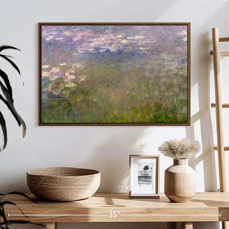 Nymphéas VI, 25 po x 17 po, Cadre flottant noyer
