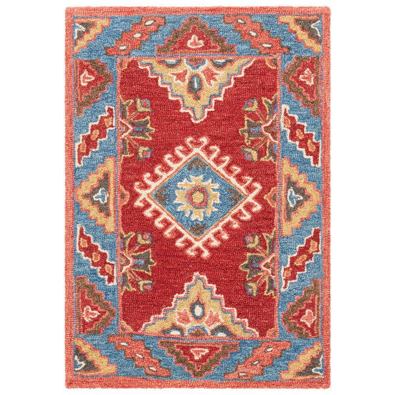 Vahakn Hand Tufted Wool/Cotton Southwestern Rug in Blue/Red, Rectangle 2'3" x 5'