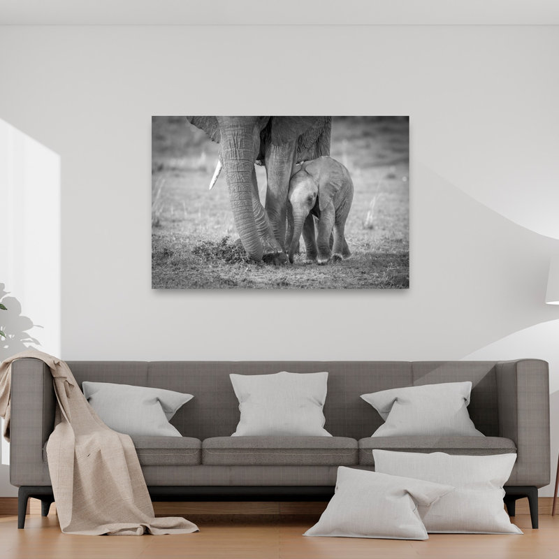 Tender Elephant Bond Contemporary Elephant Nature Wildlife Wall Art Print by Jeffrey C. Sink - 1 Piece Wrapped Canvas Wall Art