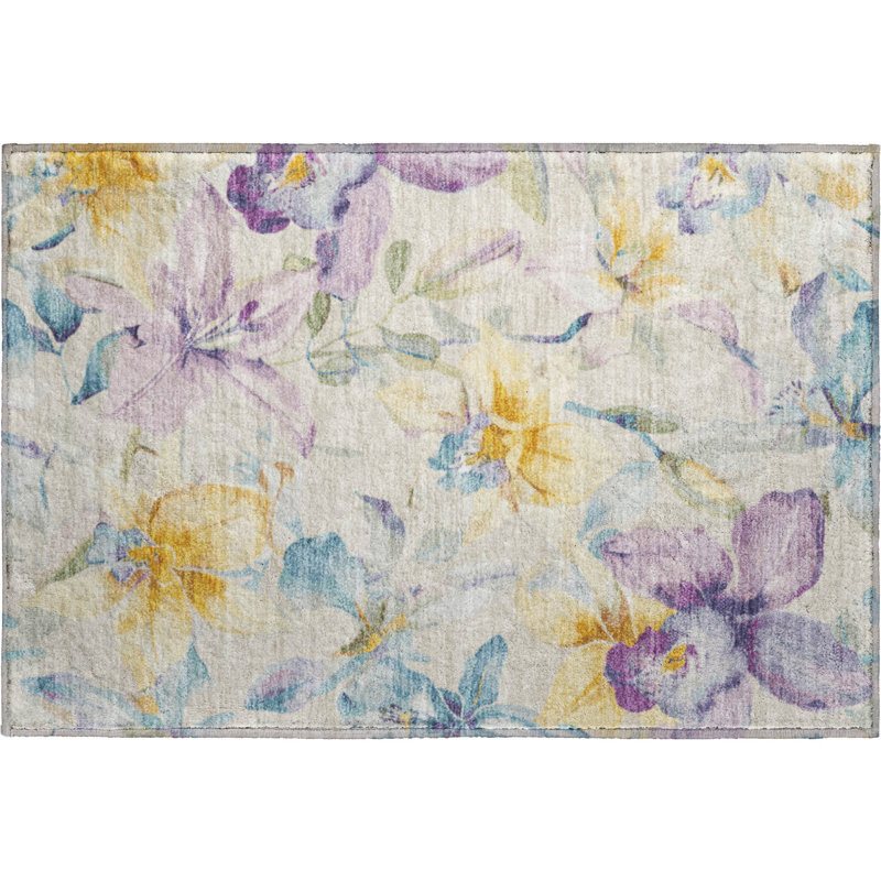 Premium Machine Washable Mayfield AMF2262 Floral Rug, 1'8" x 2'6", Beige