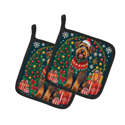 Paire de poignées de Noël Airedale Terrier