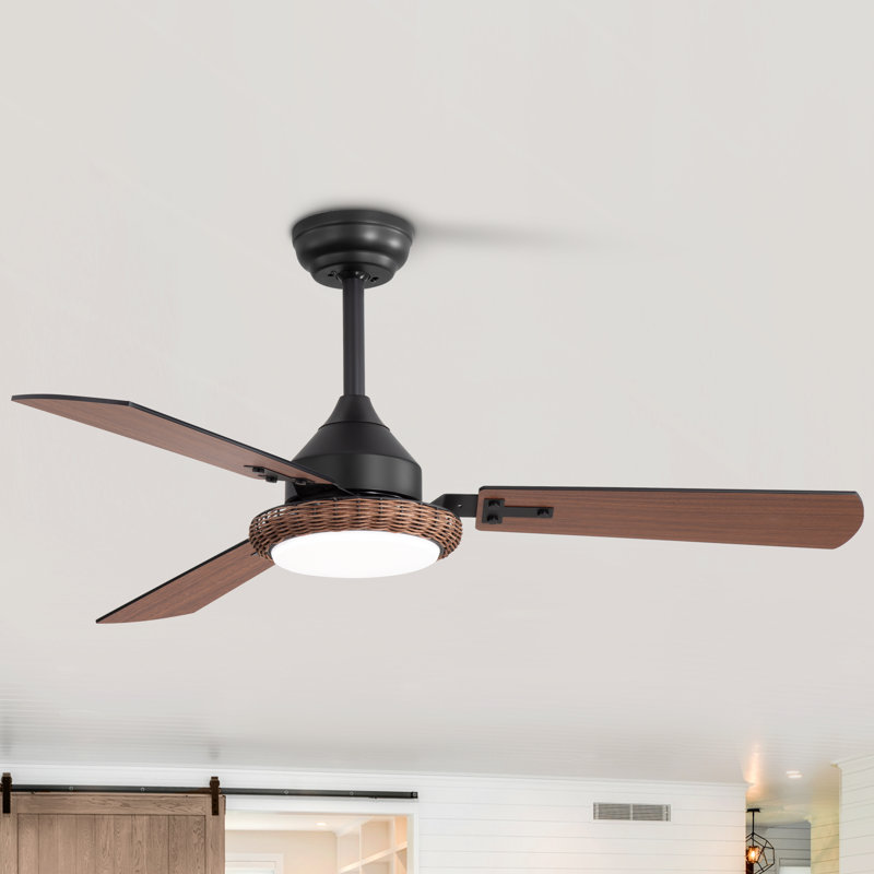 48 Inch Modern Ceiling Fan With Light,3 Wood Blades,3 Colors Temperatures,6-Speed Quiet Reversible DC Motor,Ceiling Fan With Remote Control For Bedroom Outdoor/Indoor