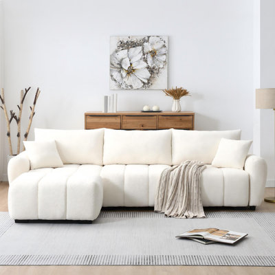 Modular L-Shaped Sectional Sofa With Ottoman, 110" Extra-Wide Seat, Boucle Fabric & Free Combination