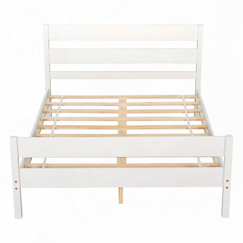 Lit en pin avec tête et pied de lit hauts, Blanc