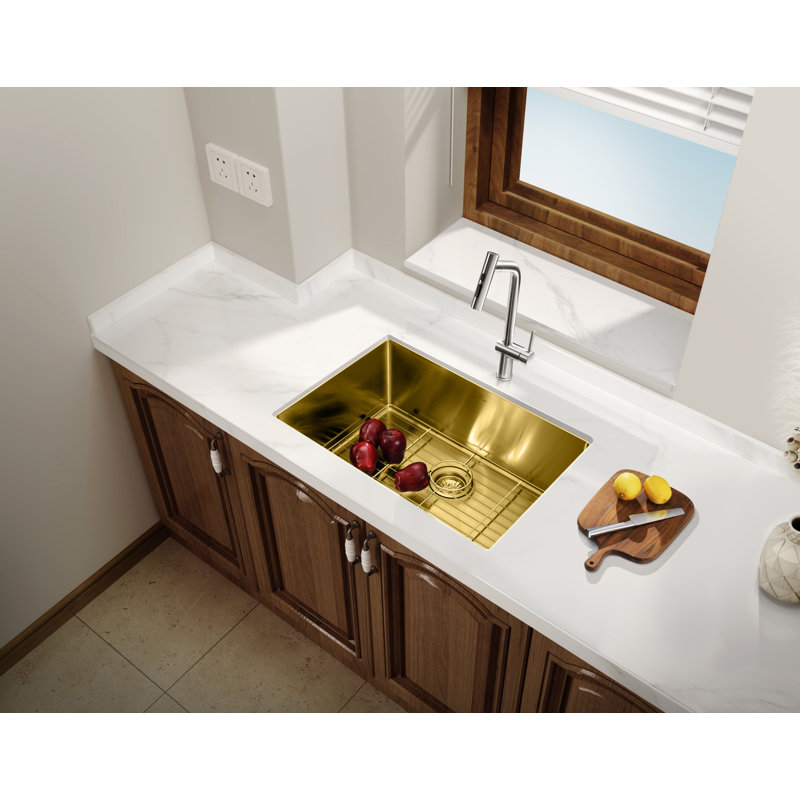 HIGOLD 33'' L Single Bowl Stainless Steel Kitchen Sink, Gold Finished, 33"W × 18"D × 10"H, 952465-3427T, Gold
