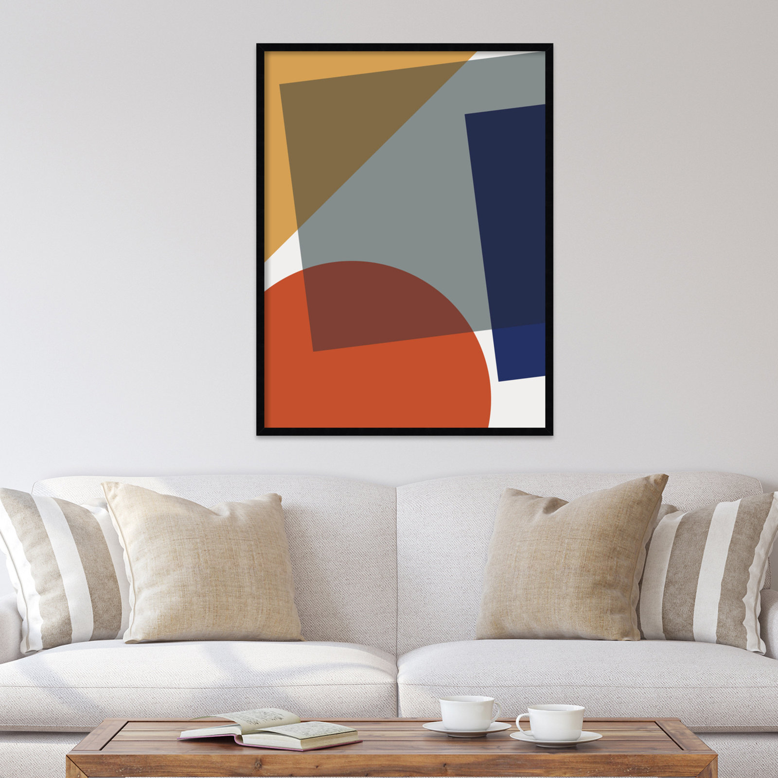 Layered Shapes In Bright Colors, Black Framed, 41" H x 31" W x 1" D