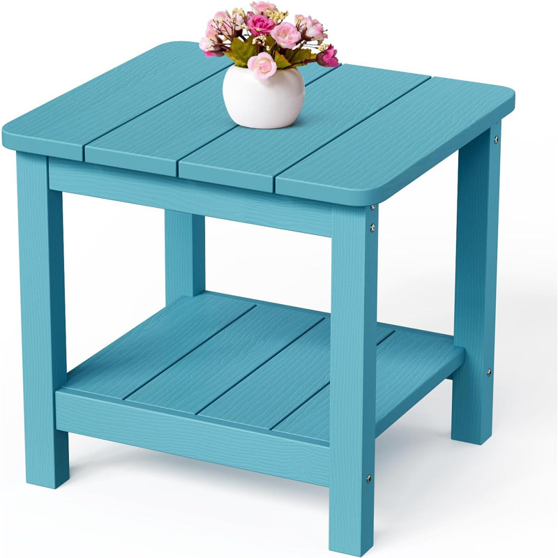 17.72 In. All Weather 2-Tier Rectangular Hips Outdoor Side Table，Turquoise, Turquoise