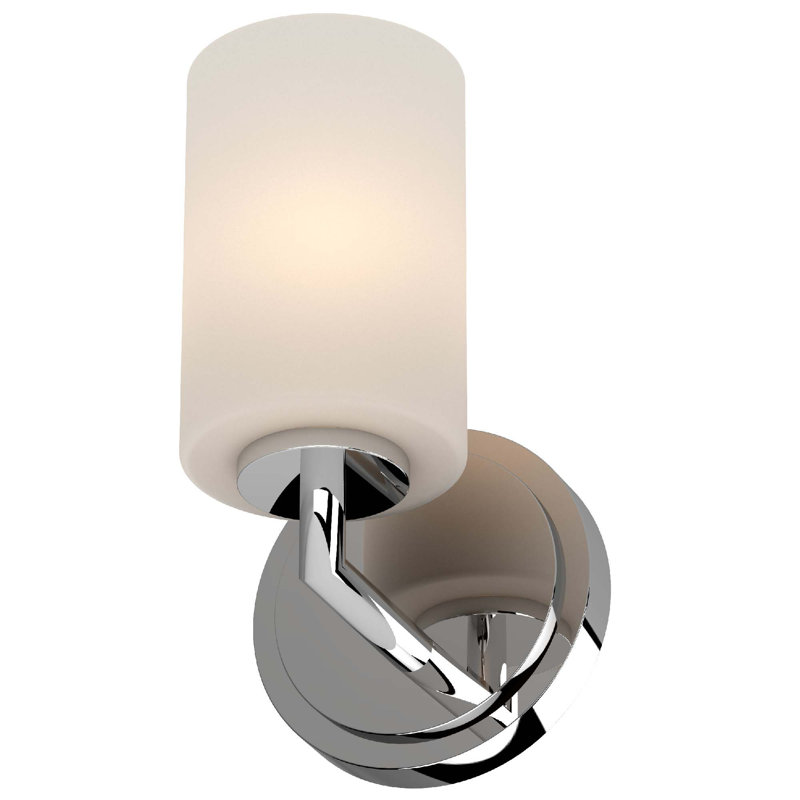 Sharyn 1-Light Indoor Chrome Wall Mount Sconce with White Frosted Glass Cylinder Shade