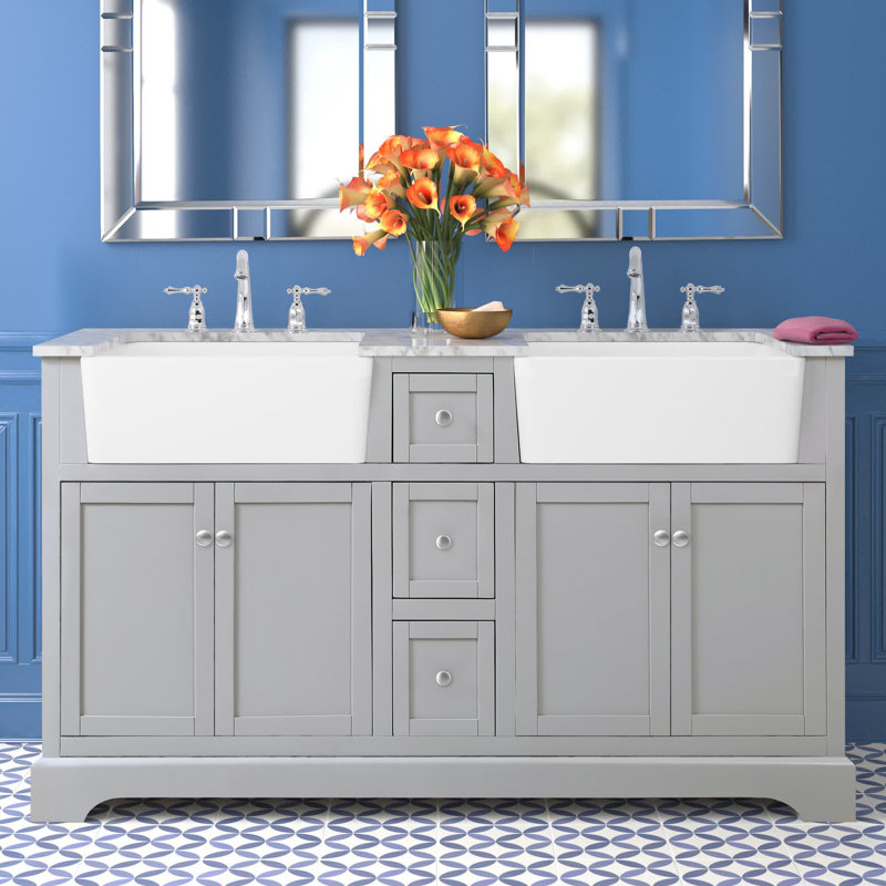 Ensemble de meuble-lavabo double 60 po Pardue, gris