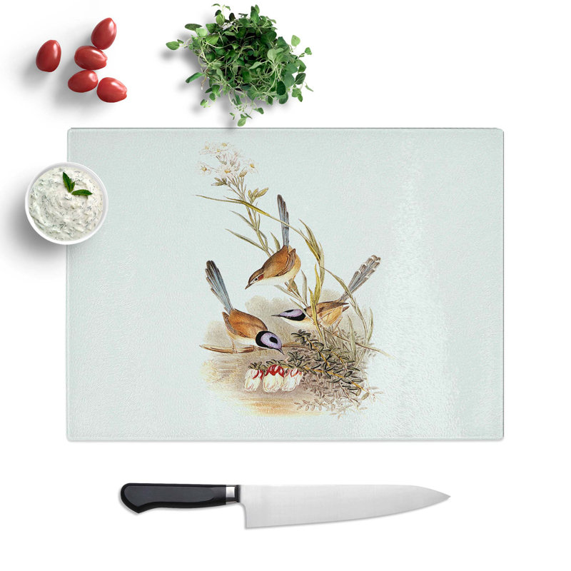 Tempered Glass Crowned Wrens Chopping Board, 39 cm W x 28.5 cm L
