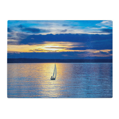 Sailing Boat Lake Art  Glass Chopping Board