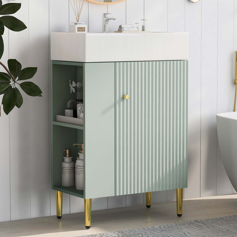 Meuble-lavabo 21,6 po avec lavabo simple en céramique, rangement à gauche, Vert