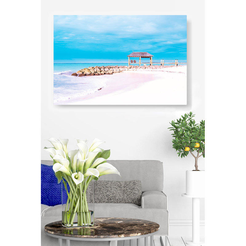 Plage de Mccutchen Rocks! - Vue de l'océan et du palmier des Caraïbes - Reproduction de photo sur toile tendue