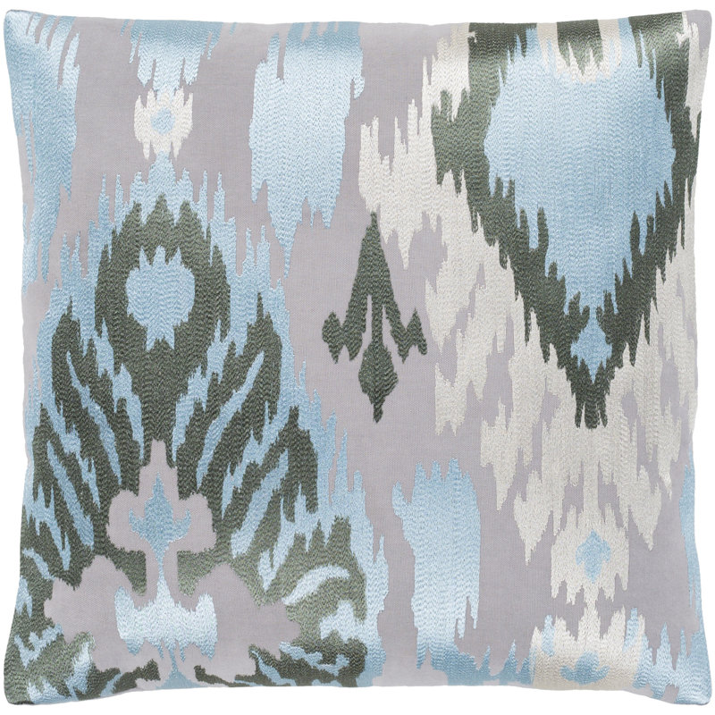 Housse de coussin en coton Ara, 18 po x 18 po, Gris / bleu, Polyester / Bourre en polyester