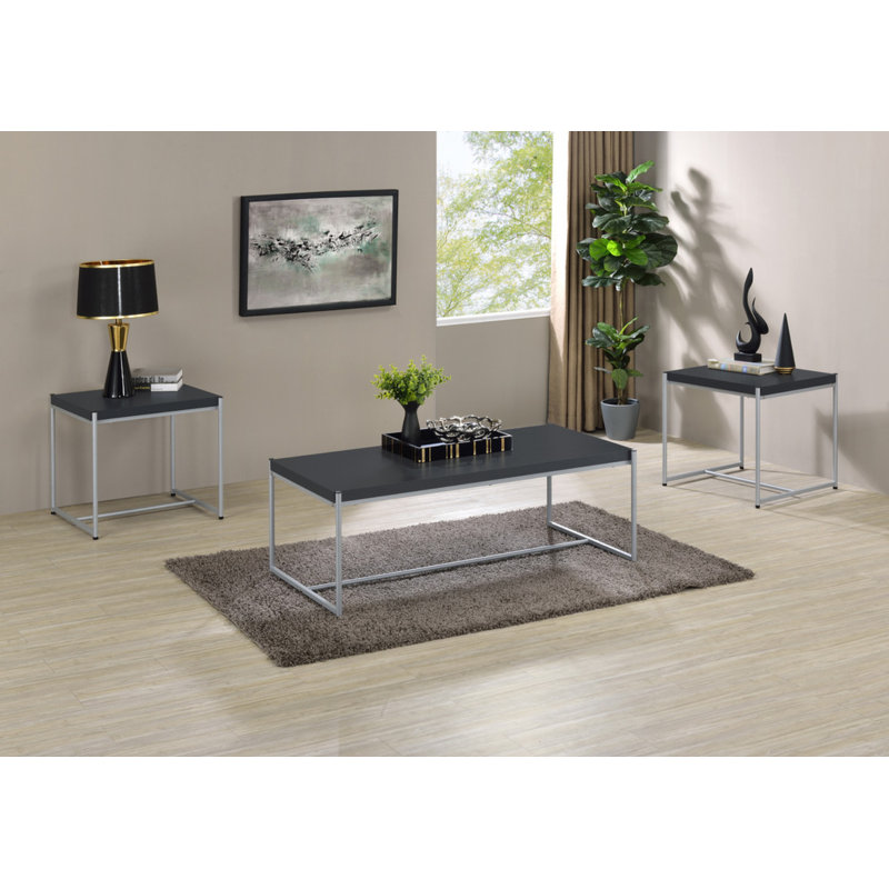 Ensemble de 3 tables basses et tables de bout Lennox, Noir, Argent argent