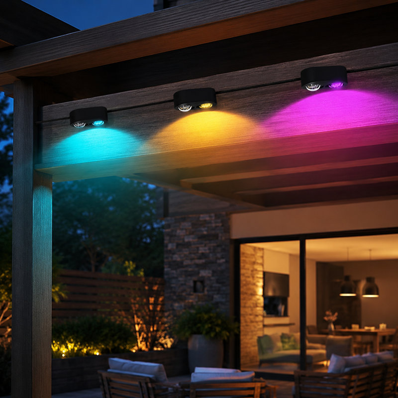 Ensemble de 100 lumières à DEL pour l'extérieur 100 pi avec 72 DEL RGBCW, 80 lm et double lentille, étanche IP67, compatible avec Alexa / Google, noir