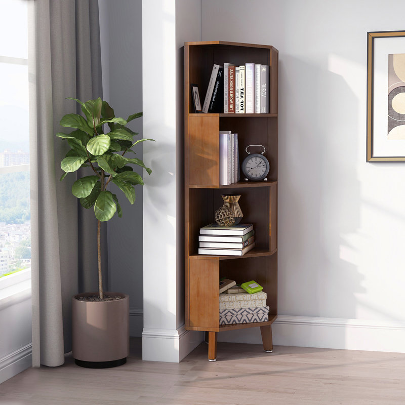 Cidalina Corner Bookcase Bookshelf Storage Cabinet Bamboo Display Shelf