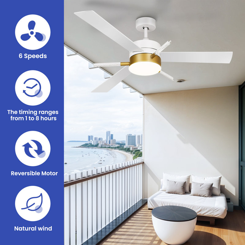 Graceanne 60'' Ceiling Fan with LED Lights, White/Gold