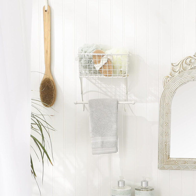 Porte-serviettes mural Kylertown, H 10 po x L 8,25 po x l 5,5 po, Blanc antique