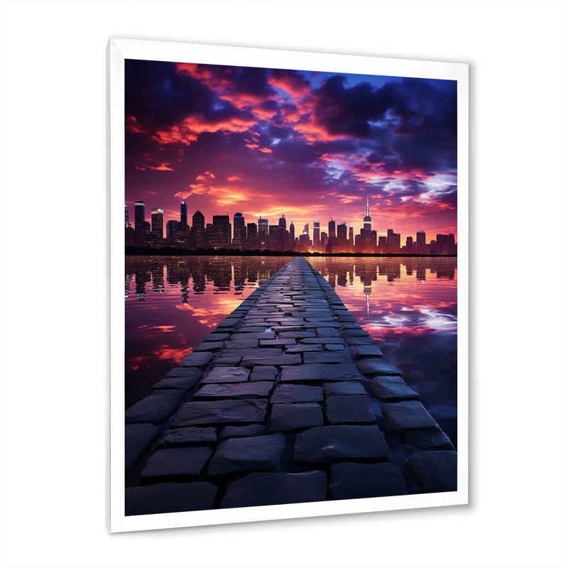 Wollenzein, photo de New York colorée la nuit III sur toile, H 40 po x l 30 po x P 1,5 po, Cadre photo blanc