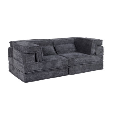 Compression Mahjong Sofa,Convertible Floor Sofa Bed,DIY Boneless Modular Sectional Sofa,No Assembly Required,Circle Fleece Fabric,Modern Oversized Loveseat,Dark Grey