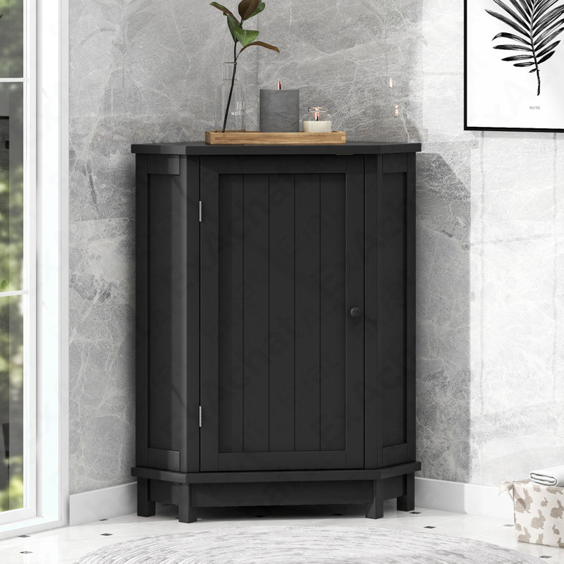 Armoire de rangement en coin noire avec plateau réglable