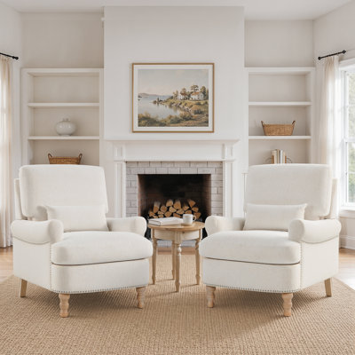 Fauteuil d'appoint rembourré en bois massif de 32 po de largeur avec coussin lombaire et pieds (ensemble de 2)