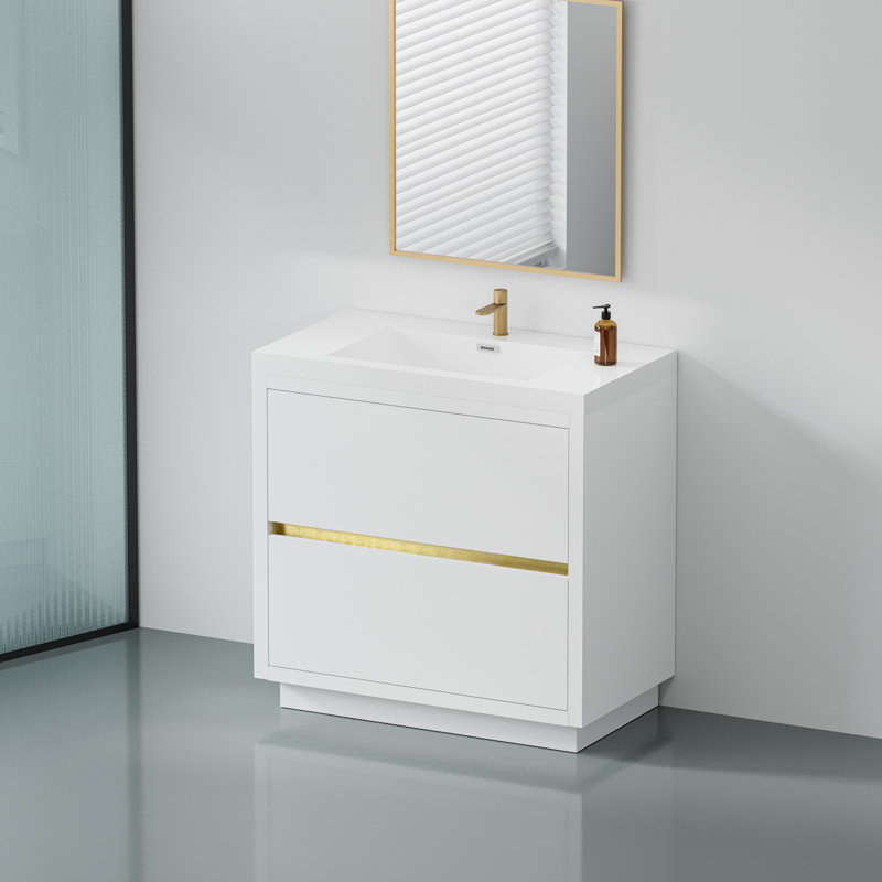 Meuble-lavabo sur pied 36 po avec lavabo, Blanc lustré