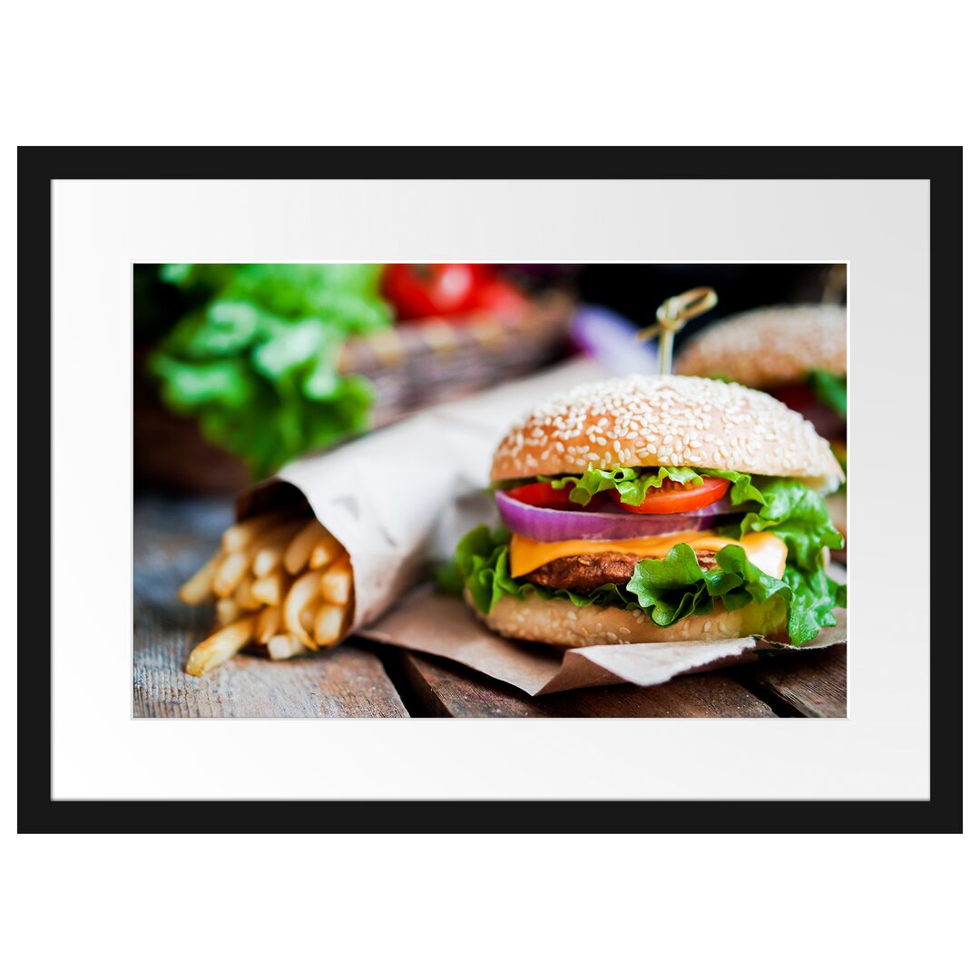 Gerahmtes Poster Burger und Pommes