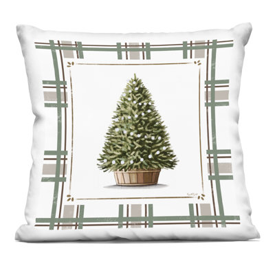 Coussin décoratif imprimé à motif d'arbre de Noël en pot par Elizabeth Tyndall