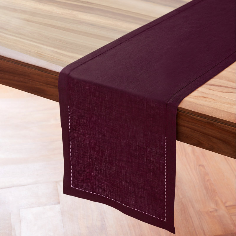 Milan - 100% Pure Linen Table Runner, Chambray Burgundy, 36" x 14"