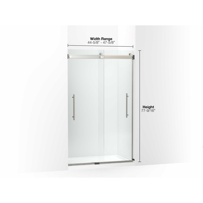Levity Plus Less Sliding Shower Door, 77-9/16 In. H X 44-5/8 - 47-5/8 In. W, With 5/16 In.-Thick Crystal Clear Glass, Silver