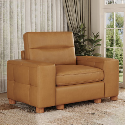 Modern 49" Genuine Leather Accent Chair Removable Armrests