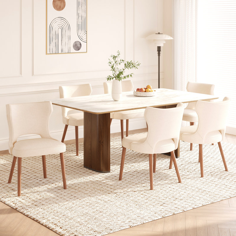 18.3'' Seat Height Modern Upholstered Wingback Dining Chair with Solid Wood Legs, Beige