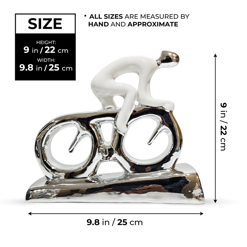 Lashanette Silver Cyclist Ceramic Statue, White Abstract Decor