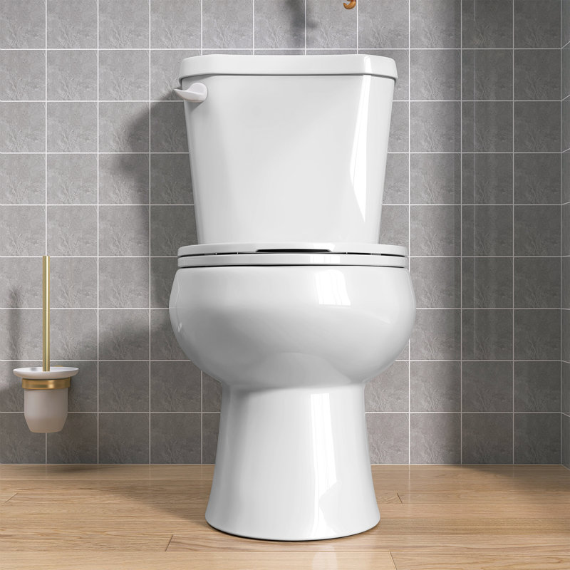 17" Two-Piece Elongated Toilet with 1.28 GPF Single Flush, Soft-Close Seat, Floor-Mount White Toilet