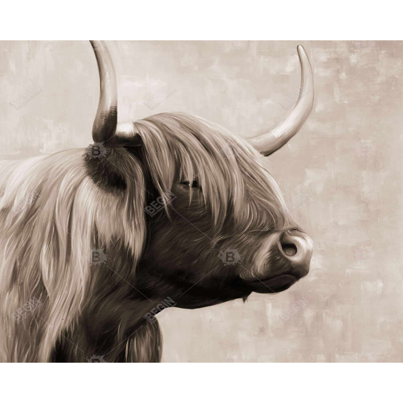 Beautiful Highland Cattle Sepia - Rustic Canvas Home Decor