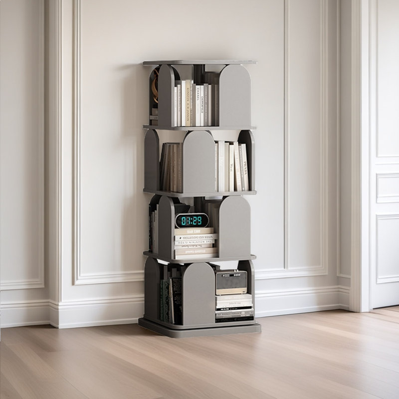 Bibliothèque rotative de style moderne, Gris, (4 tablettes) H 52,56 po x l 19,29 po x P 19,29 po