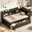 Twin Size Bed With L-Shaped Bookcases,Power Outlets, USB Charging Ports,Two Drawers-1137661537
