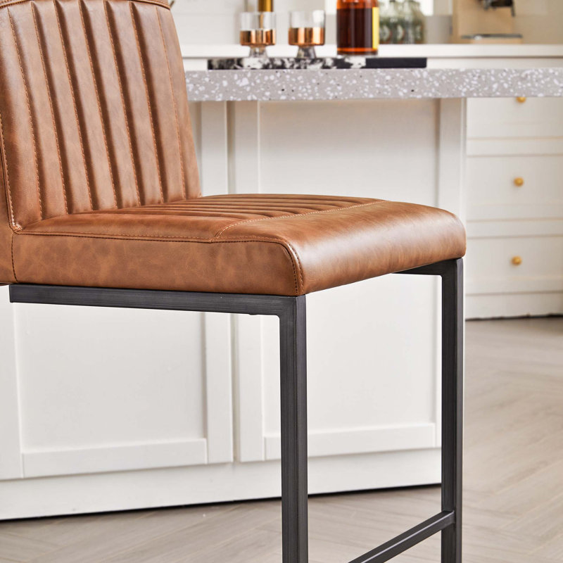 Tabouret de bar de qualité supérieure avec dossier capitonné et structure robuste, Brun