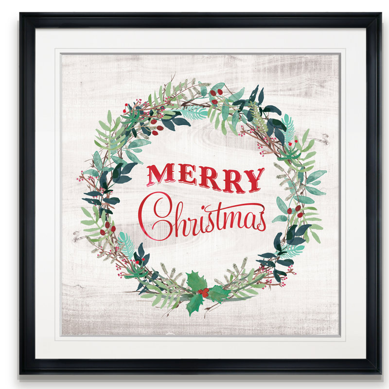 « merry christmas couronne », art textuel, H 16 po x l 16 po x P 1,5 po, Cadre noir