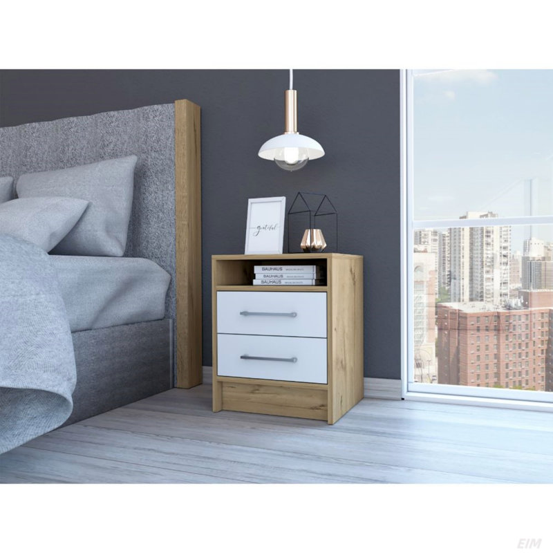Nightstand , End Table, Side Table Superior Top, Two Drawers, Multicolor