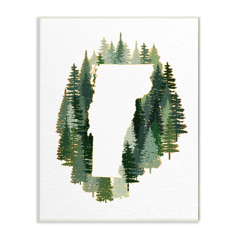 Silhouette de Vermont State Pine Tree Green Forest, Plaque murale, H 15 po x l 10 po